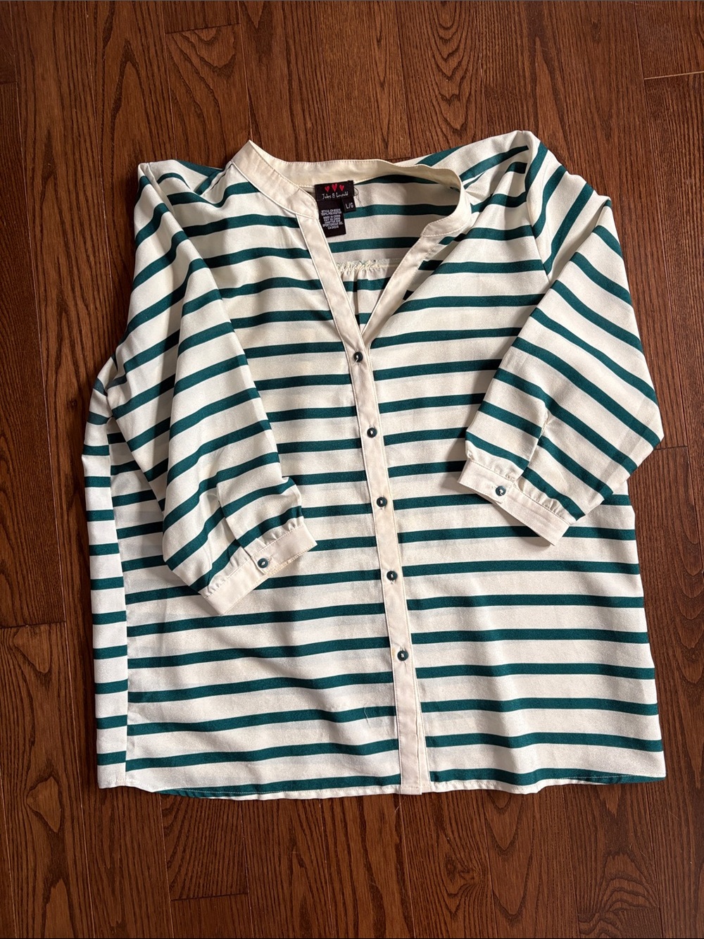 Jules & Leopold Teal and White Striped Button-Front Blouse